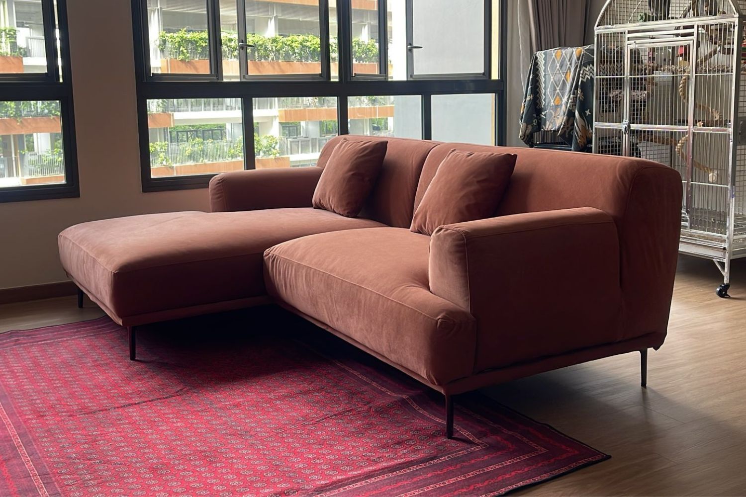 Crystal 240cm orange pet friendly fabric L shape sectional sofa