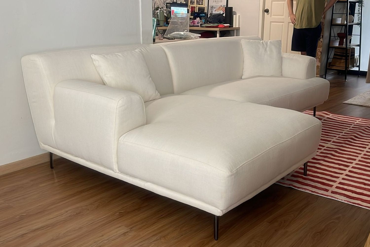 Crystal 4 seater white fabric L shape sectional sofa