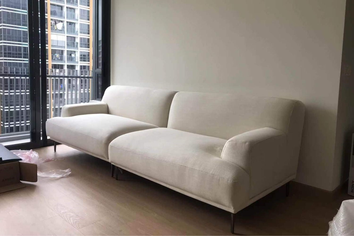Crystal 260cm white fabric sofa