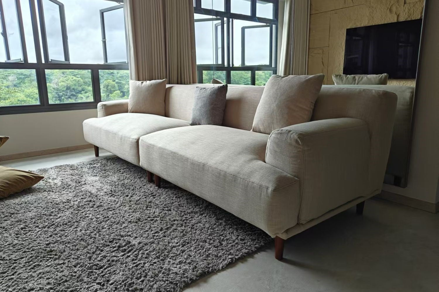 Crystal 4 seater beige fabric sofa