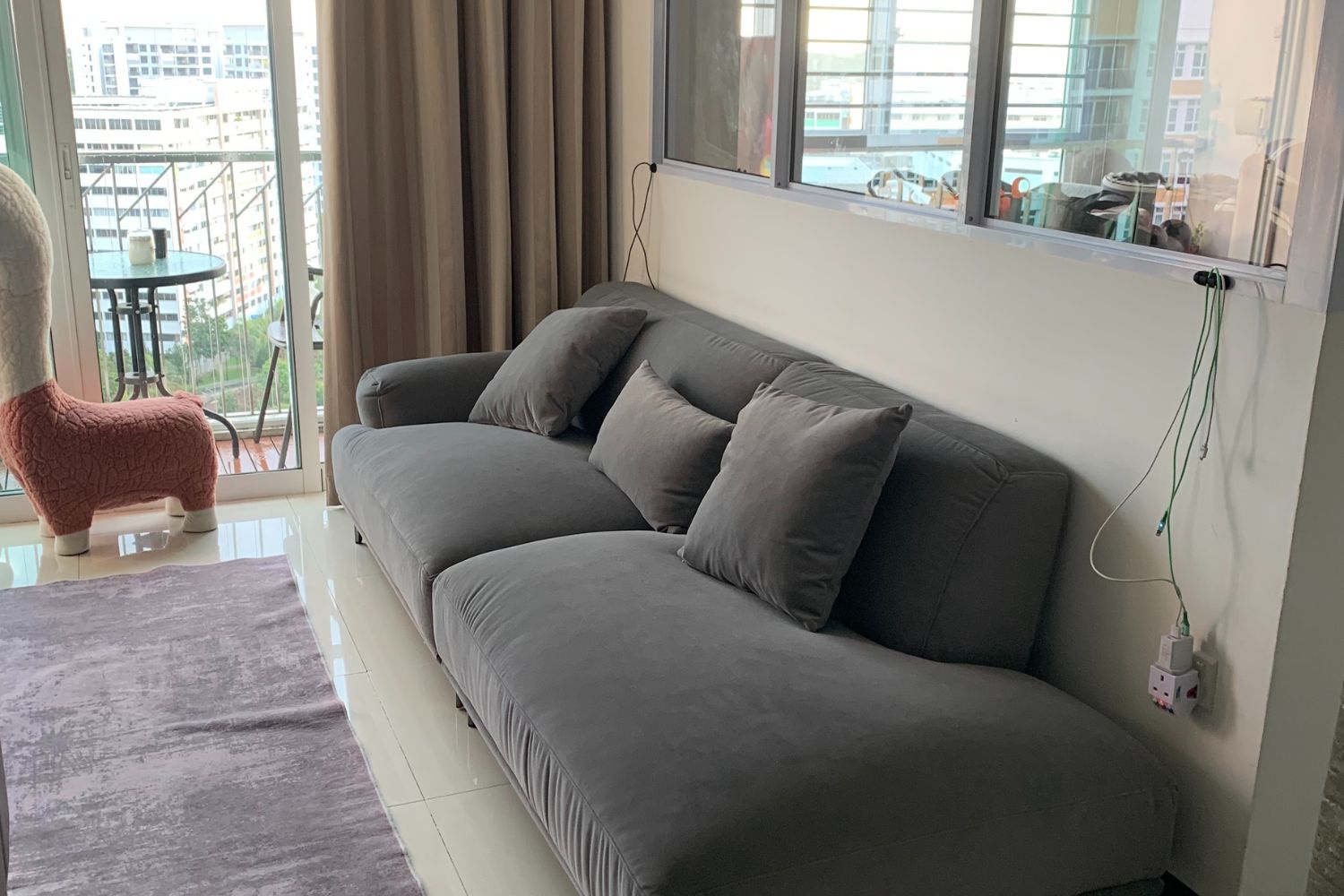 Dark grey 240cm Crystal Fabric One Arm sofa in real customer homes