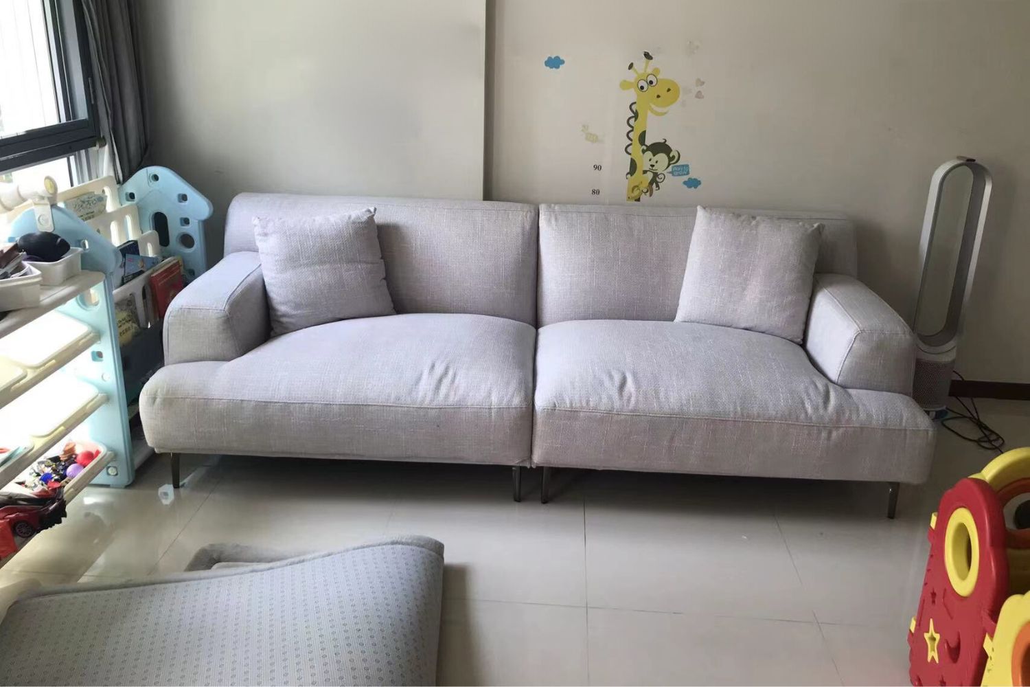 Crystal 240cm grey fabric sofa in customer's living room