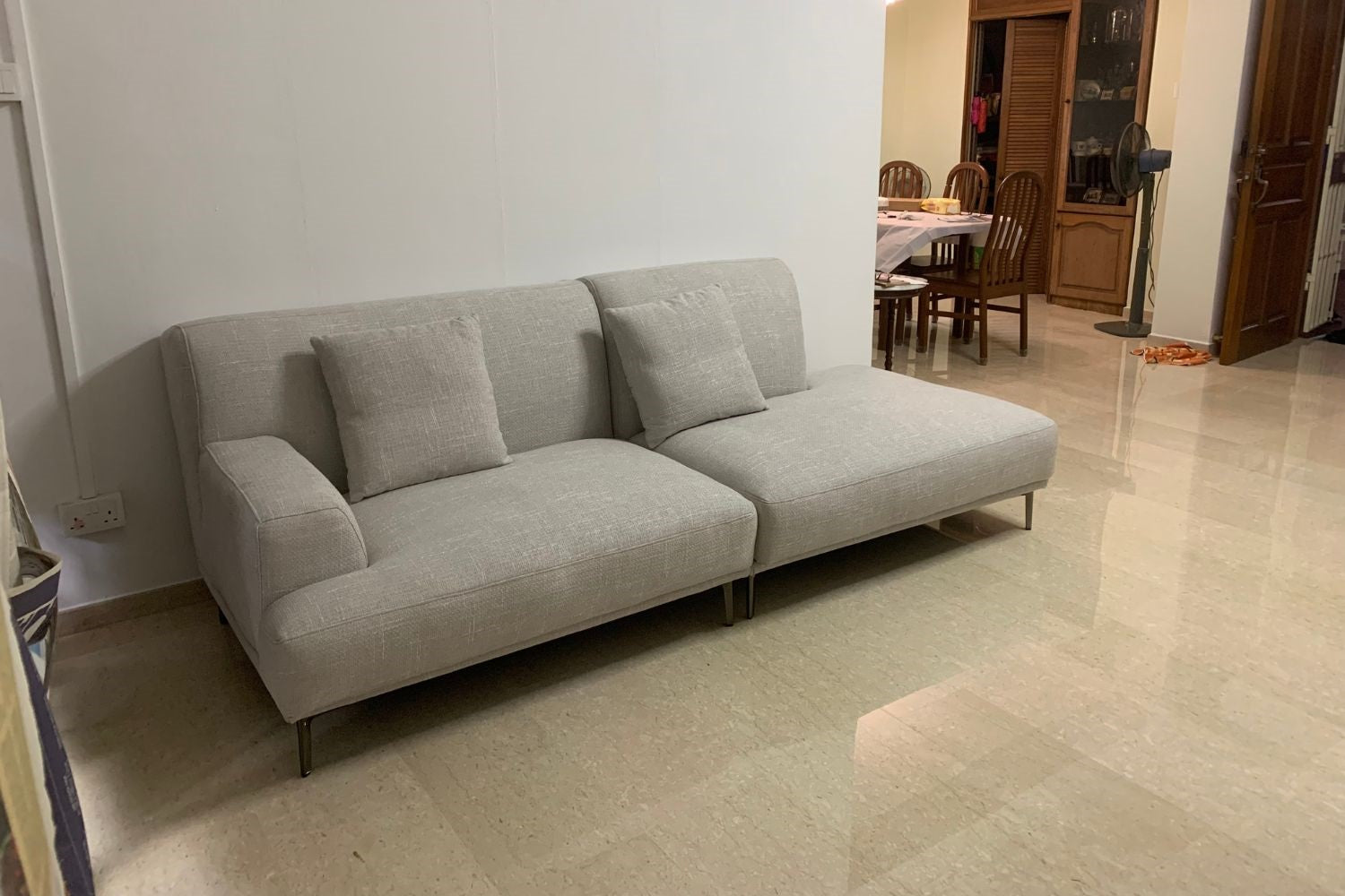 Crystal 240cm grey fabric one arm sofa with higher backrest