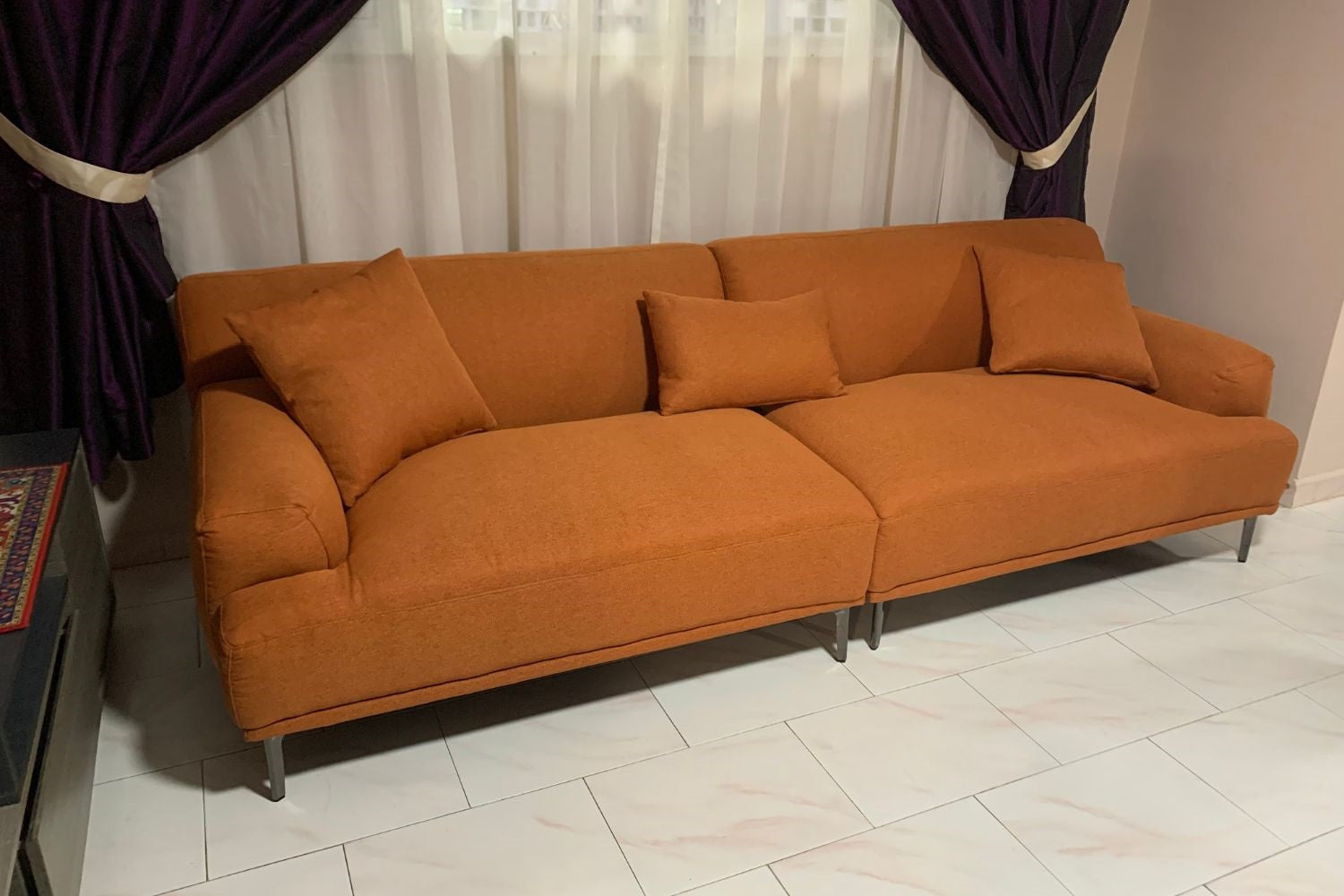 Crystal 240cm Orange Fabric Sofa | Nov 23