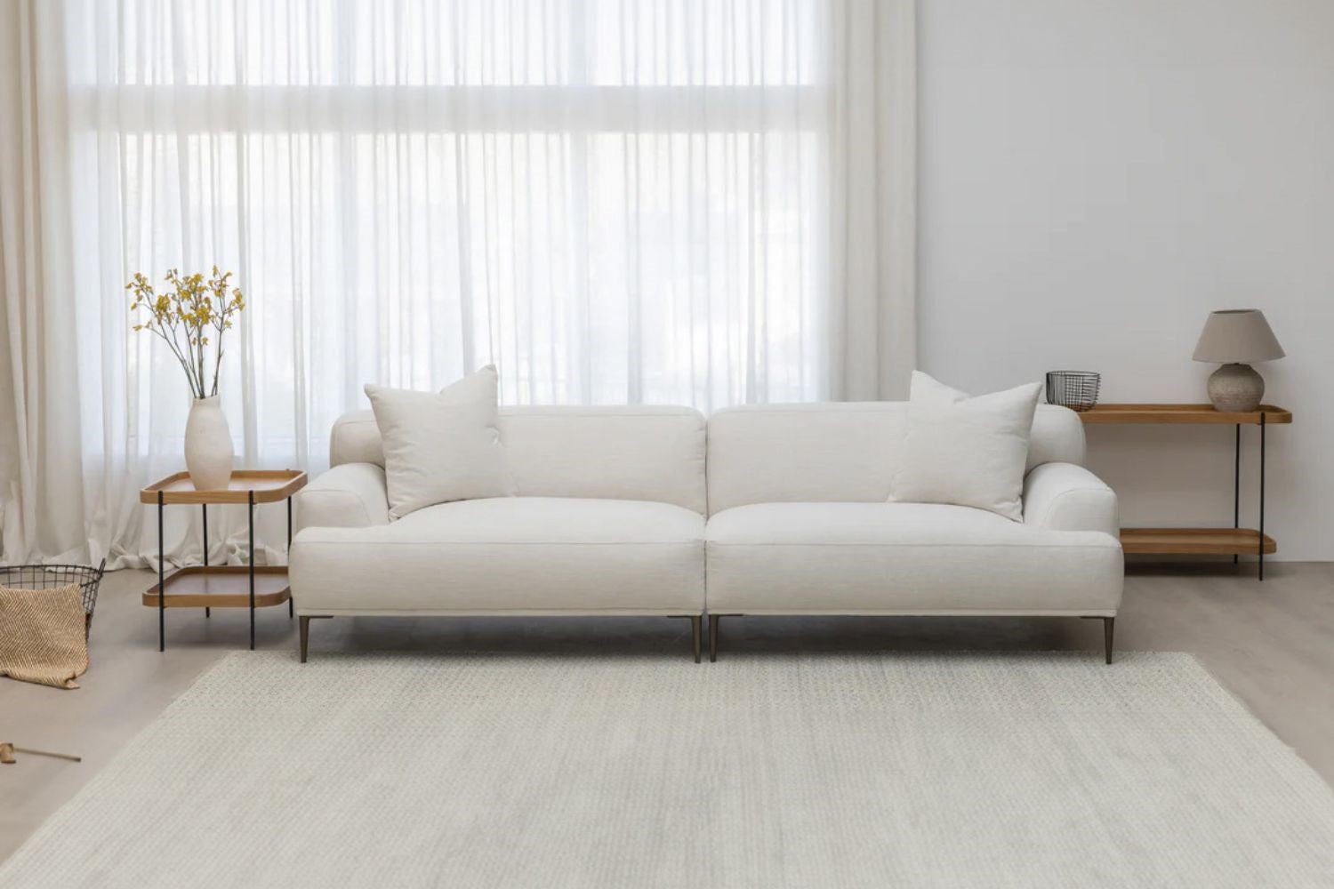 Crystal white fabric sofa in living room setting
