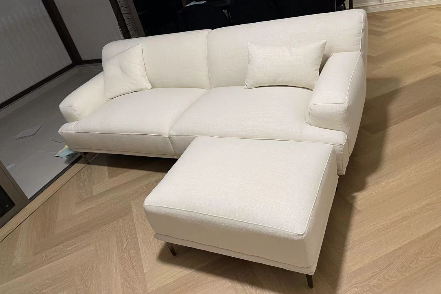 Crystal 210cm White (Toby-02) Fabric Sofa + Ottoman | Dec 23