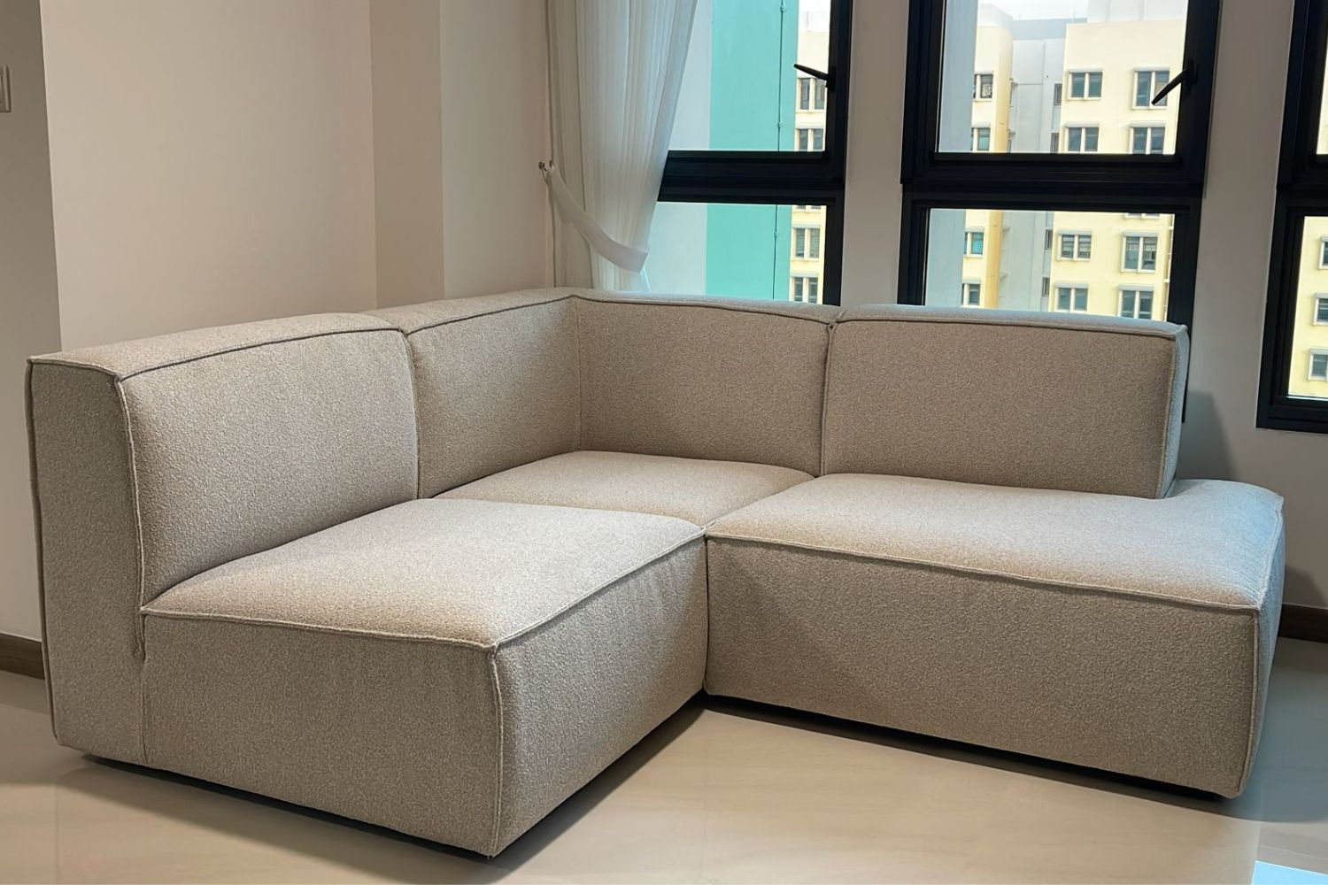Cubix 171cm beige boucle fabric corner sectional sofa