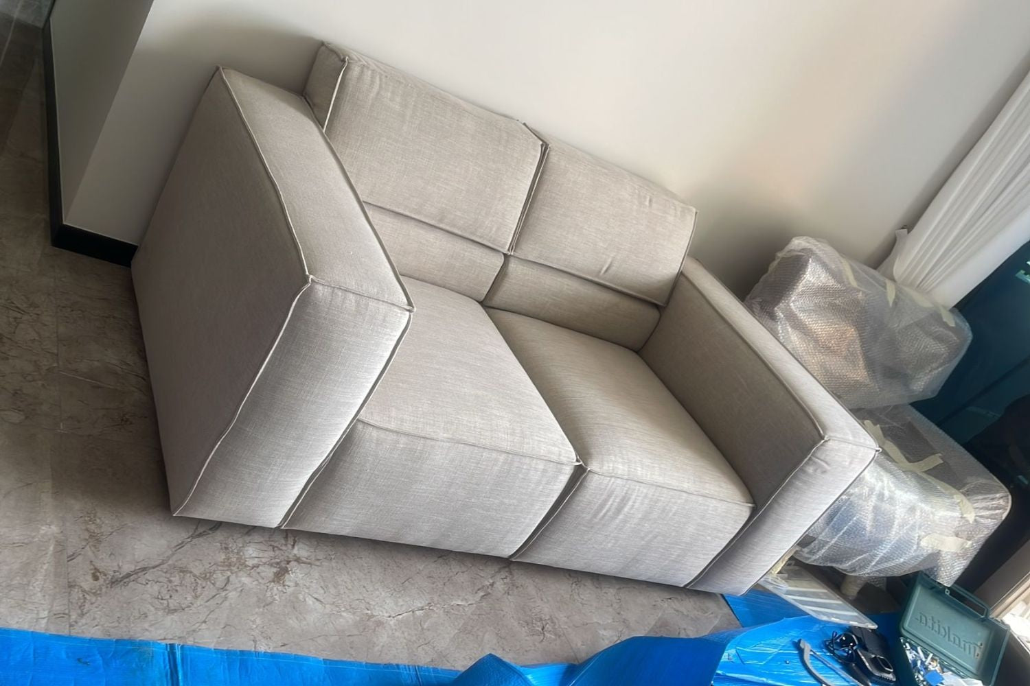 Cubix 2 seater grey fabric adjustable backrest sofa