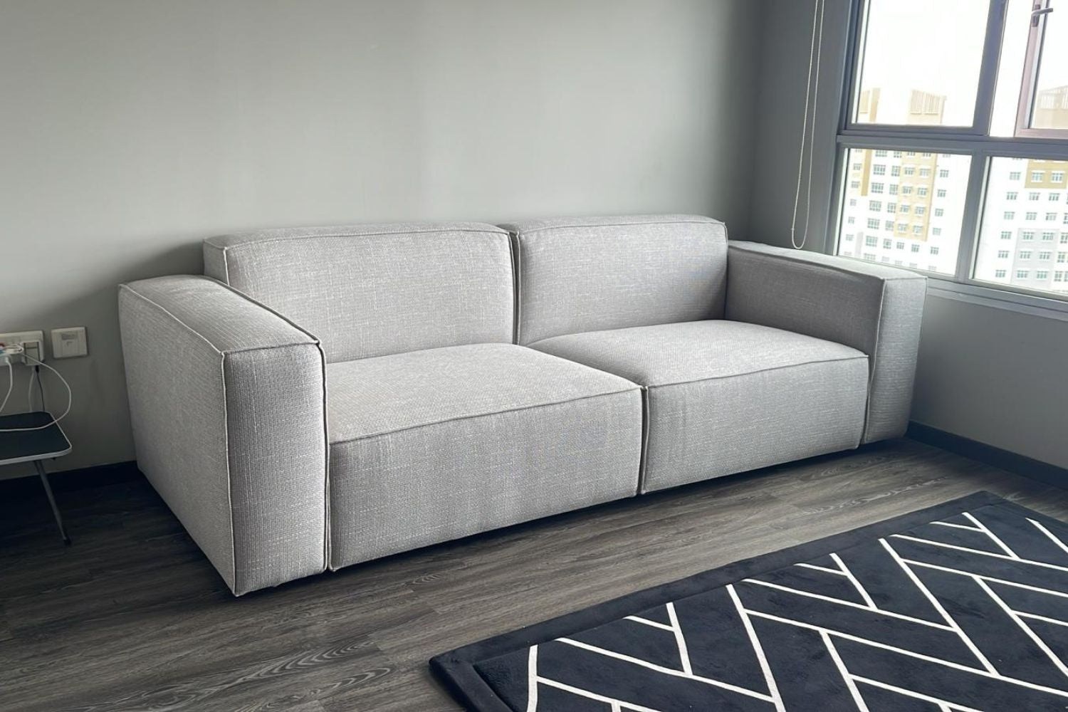 Cubix 3 seater grey fabric sofa