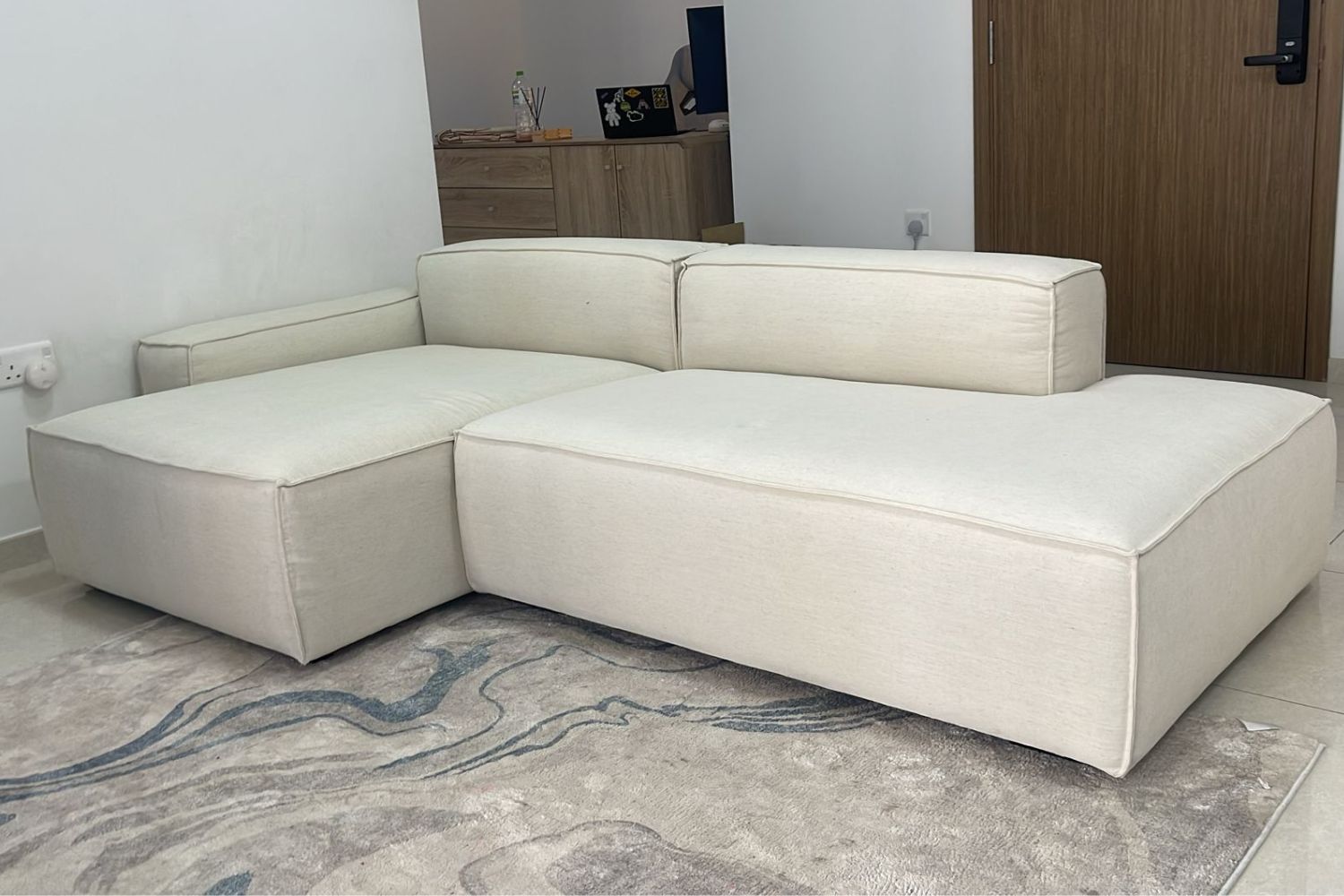Cubix 250cm beige fabric l shape sectional sofa