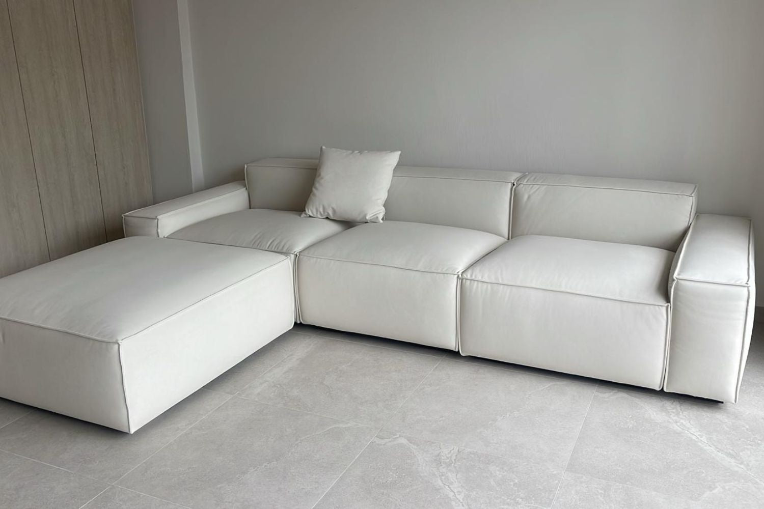 Cubix 4 seater white pet friendly fabric sofa with ottoman