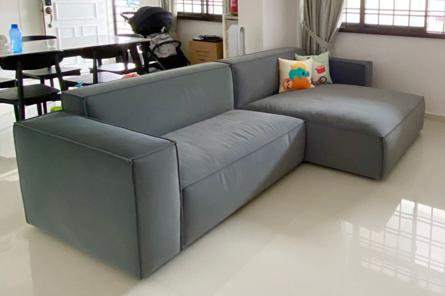 Cubix 4 seater dark grey pet friendly fabric L shape sectional sofa