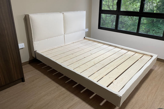 Cubix queen size white fabric bed frame Syuhada | Apr 25