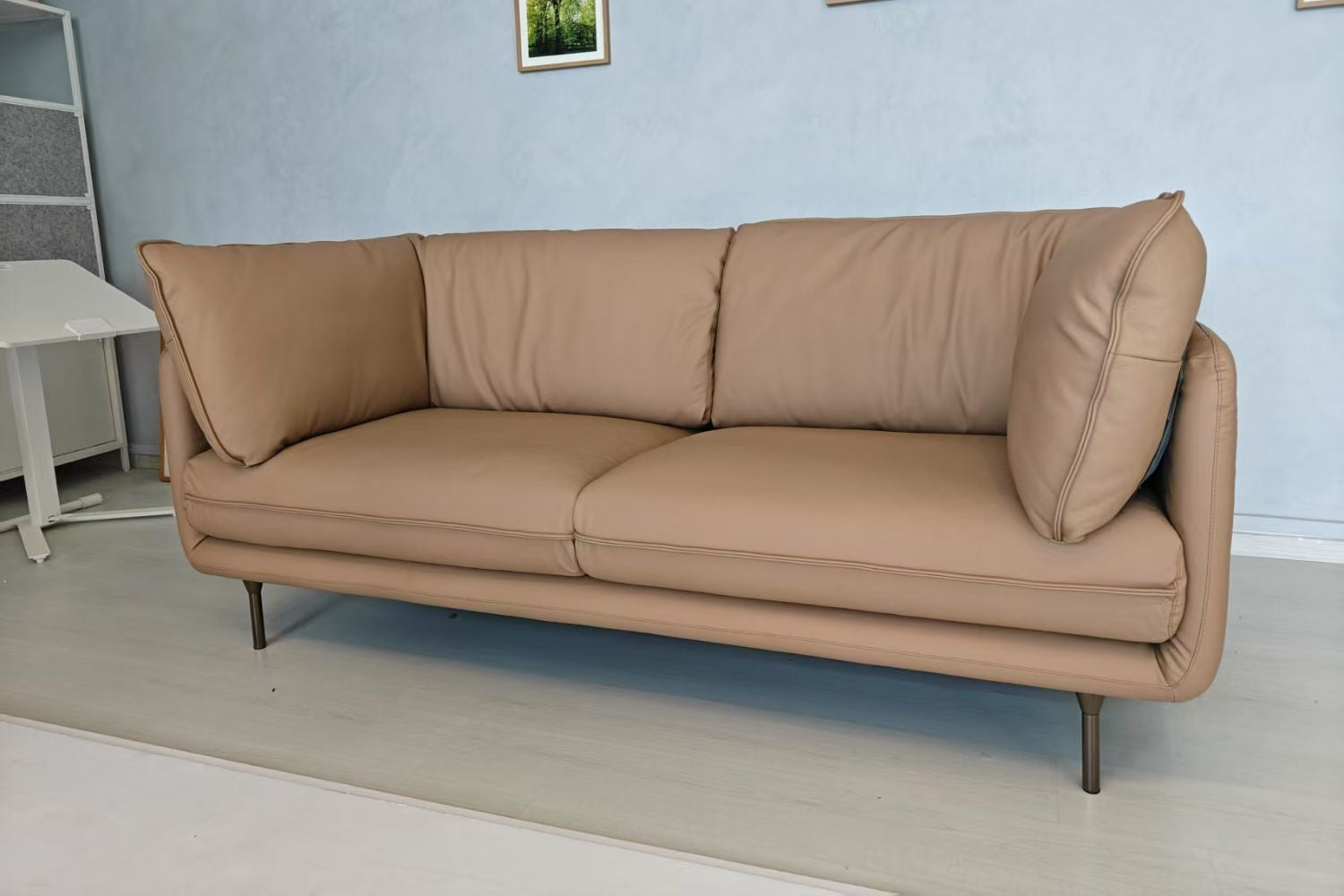 Cuddle 3 seater beige half leather sofa