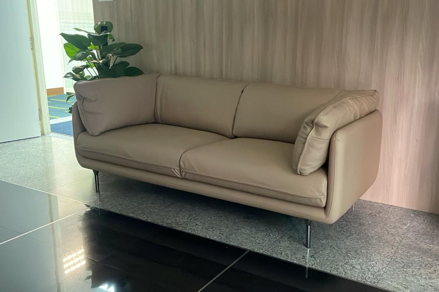 Cuddle 3 seater beige half leather sofa