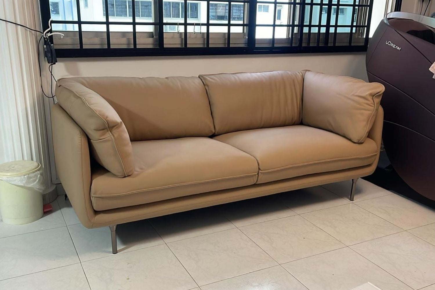 Cuddle 3 seater beige half leather sofa