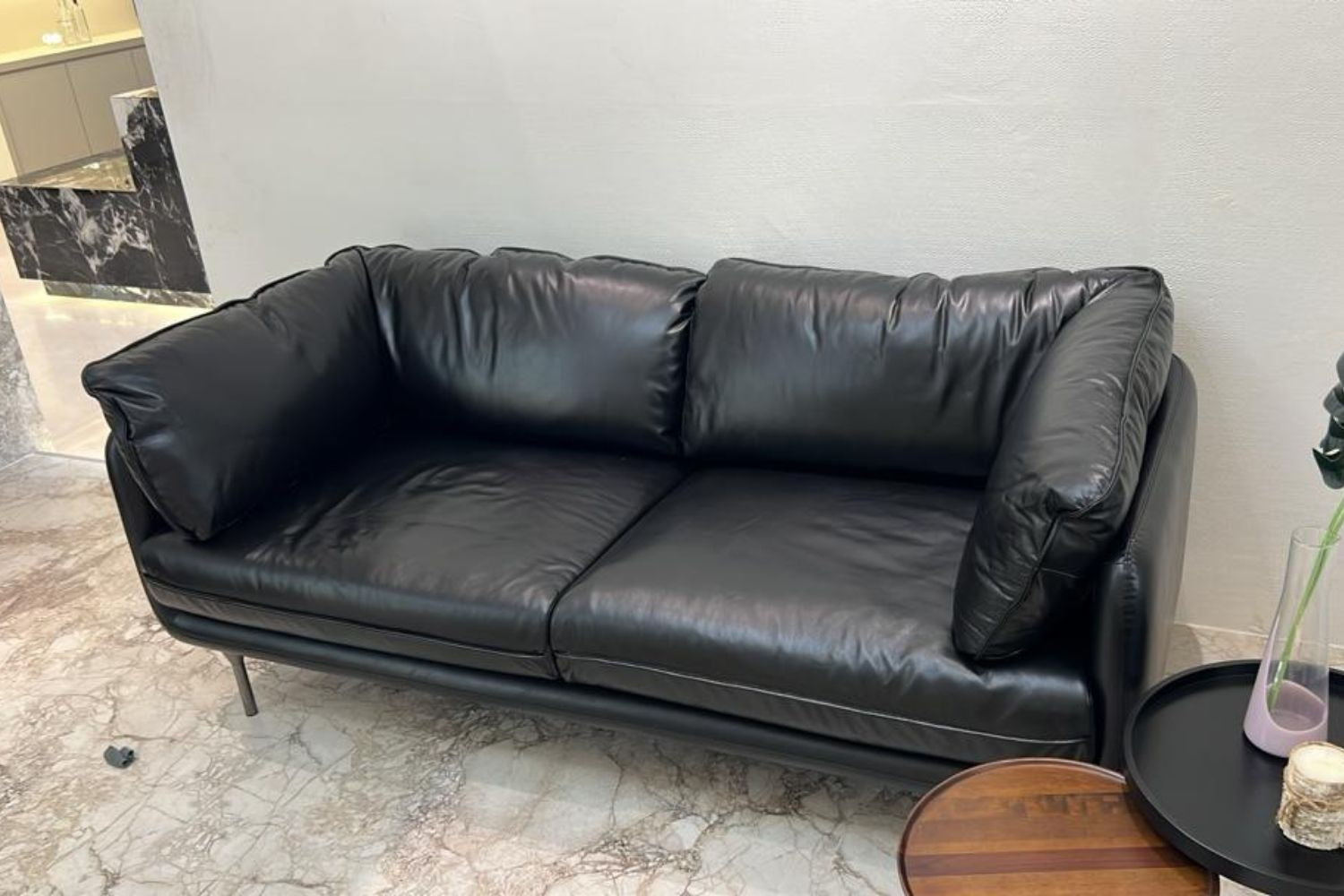 Cuddle 3 seater black half leather sofa
