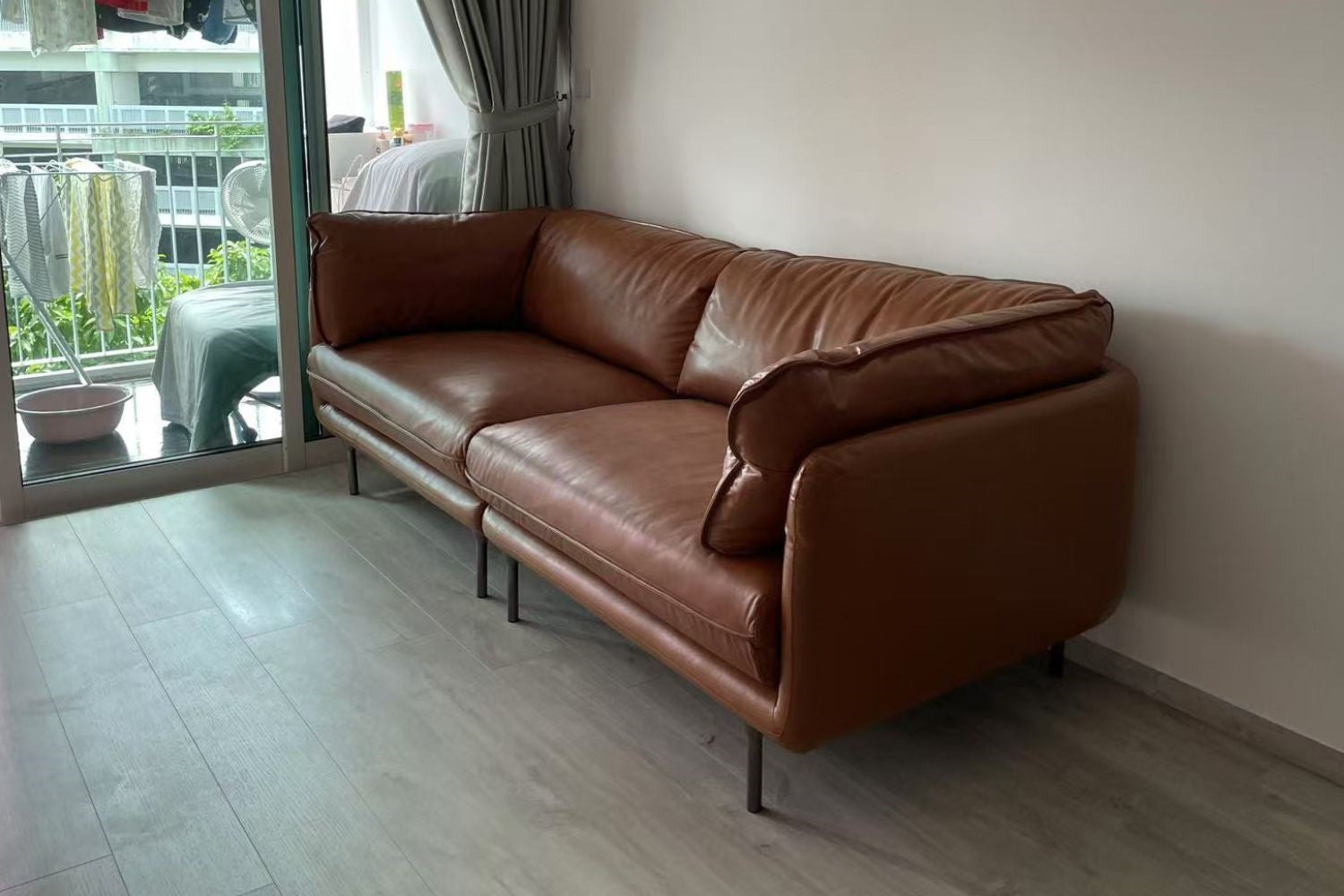 Cuddle 3 seater brown half leather sofa