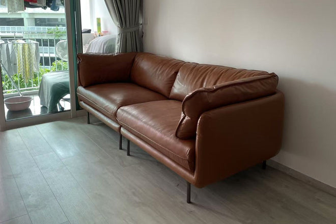 Cuddle 220cm Brown Half Leather Sofa AMK | Nov 24 