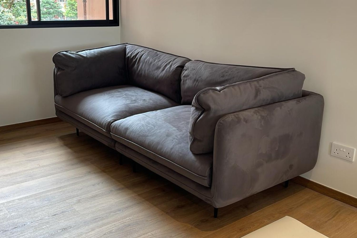 Cuddle 3 seater grey suede fabric sofa