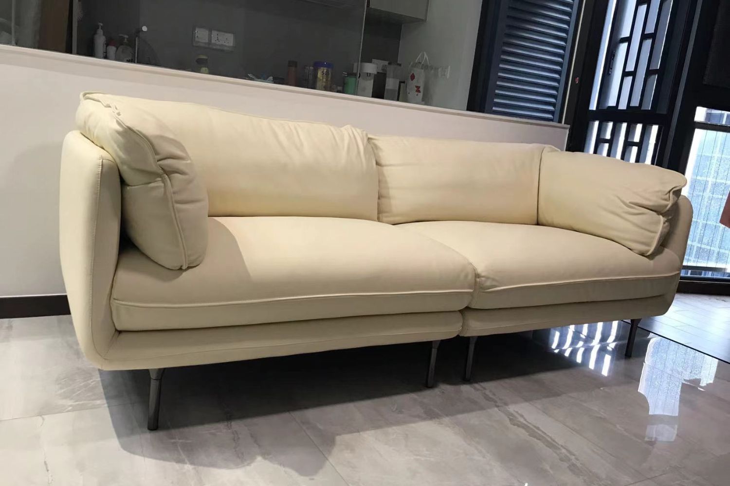Cuddle 240cm white half leather sofa