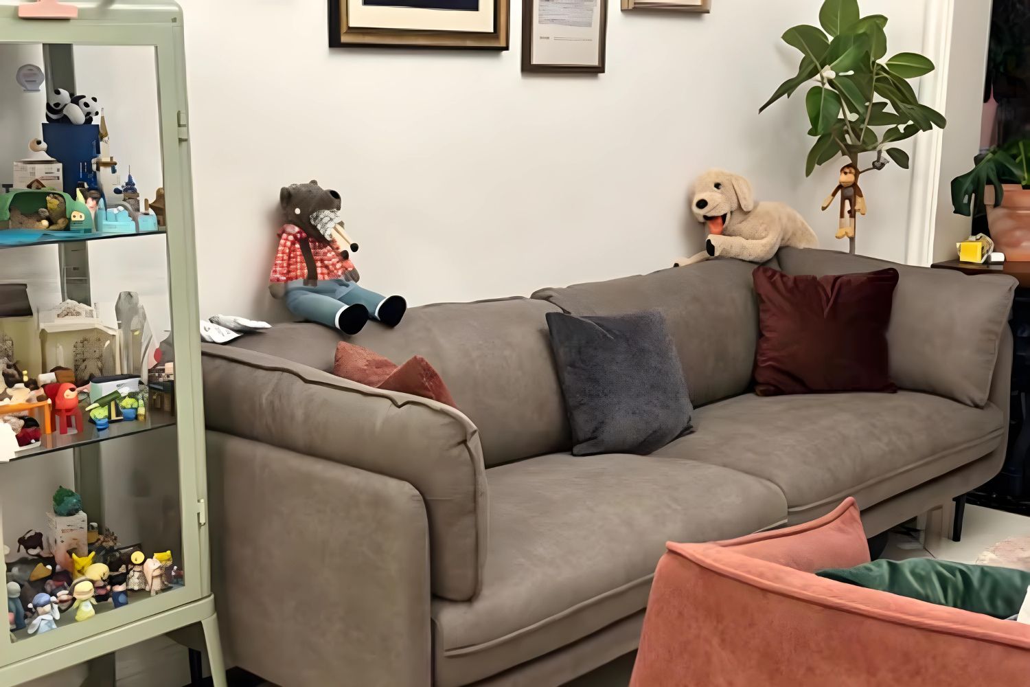 Cuddle grey fabric sofa in customer's home
