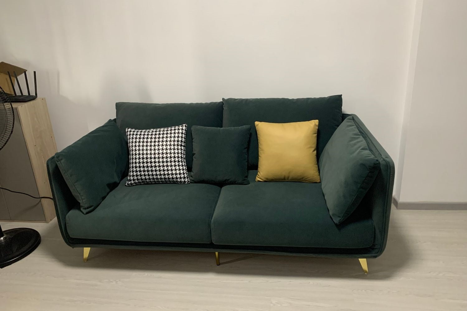 Green 180cm 2 seater Chris pet friendly fabric sofa in cusomter's home