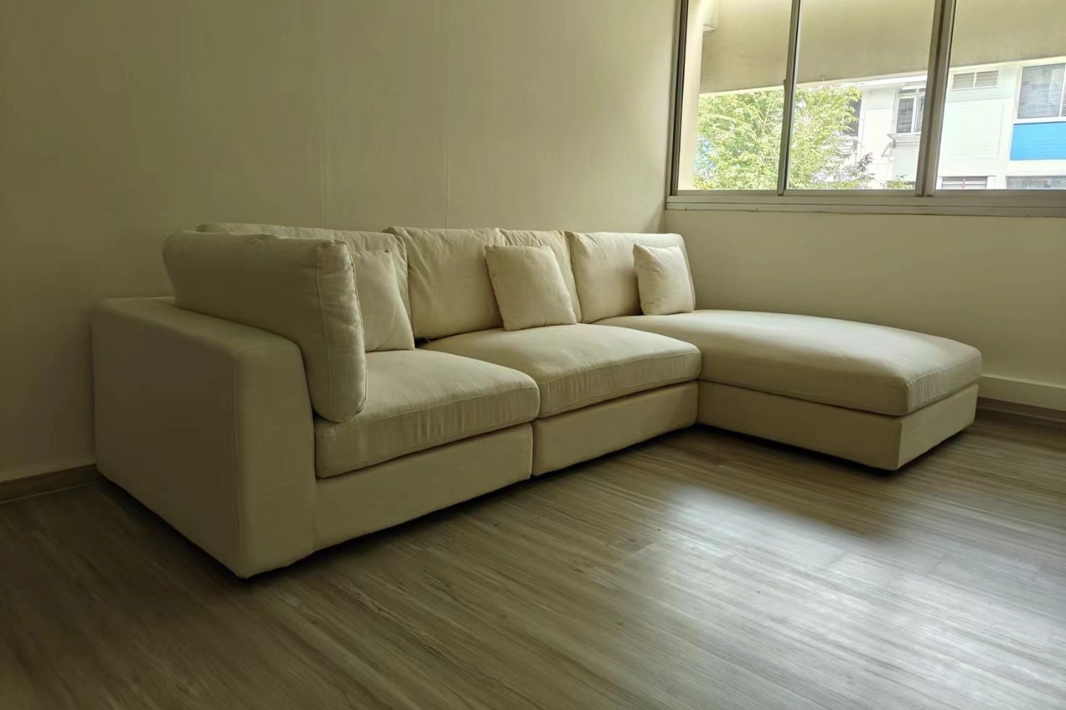 Claudia 300cm white fabric sectional sofa