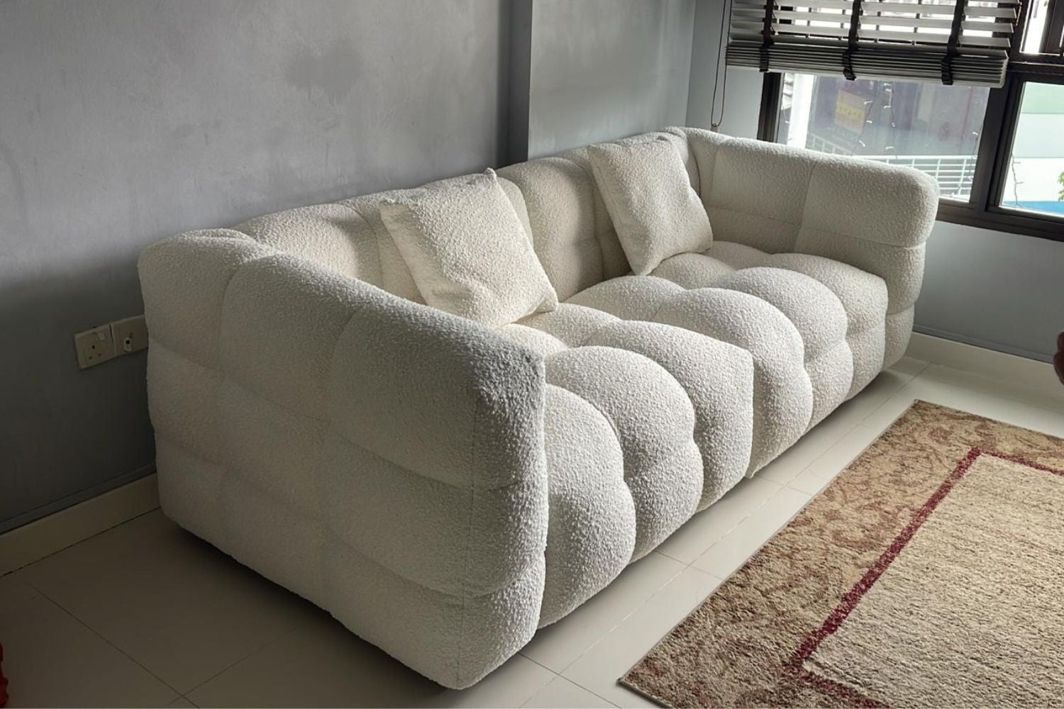 Cutey 3 seater white fabric boucle sofa delivered