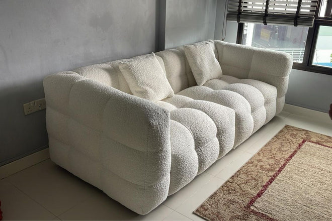 Cutey 220cm White Fabric Sofa Ally Alysha | Mar 25