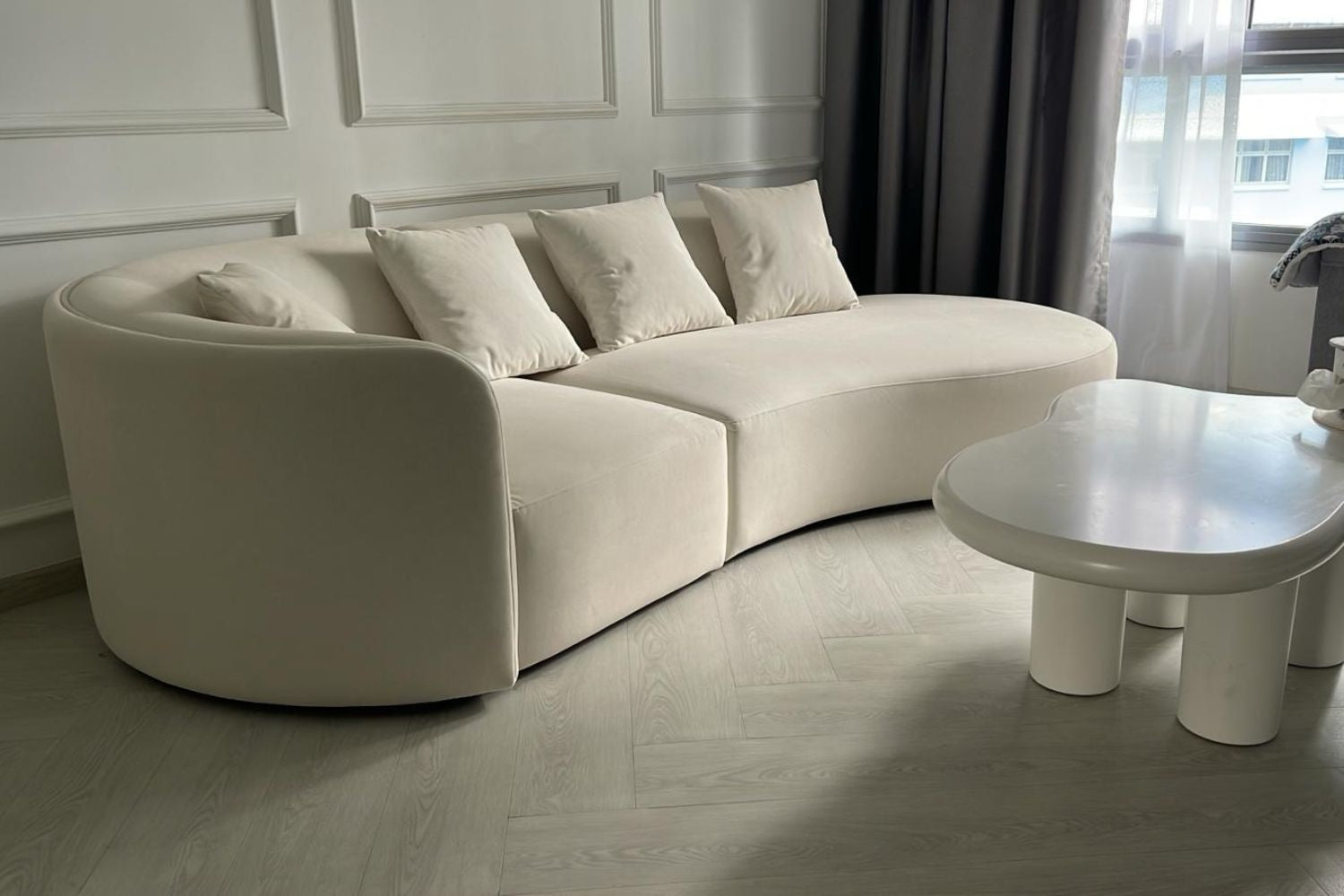 Cynthia 4 seater white pet friendly fabric sofa