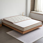 Mattress on a wooden bed frame in a bedroom setting