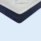 Blue and white mattress on a light blue background