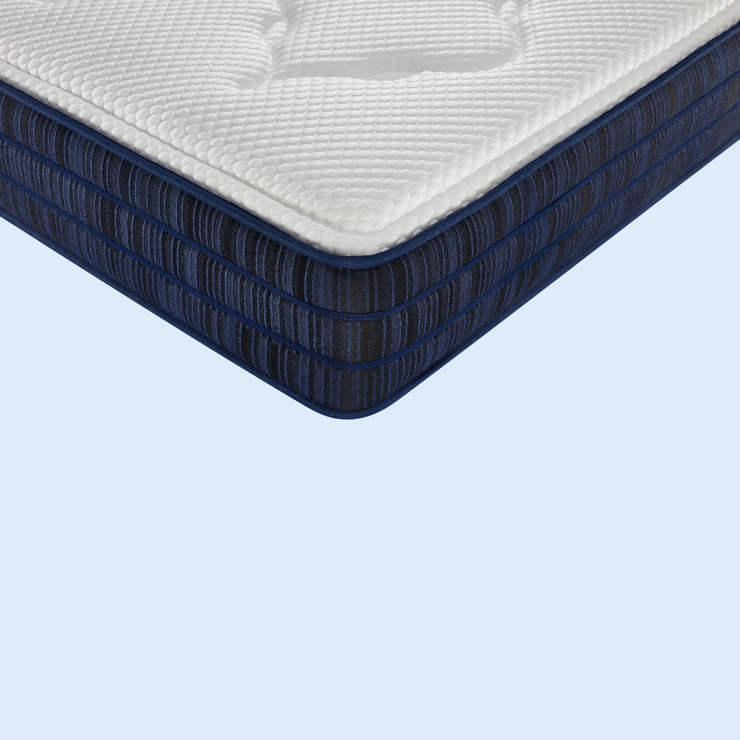 Blue and white mattress on a light blue background