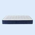 Mattress with blue exterior and white interior on a light blue background