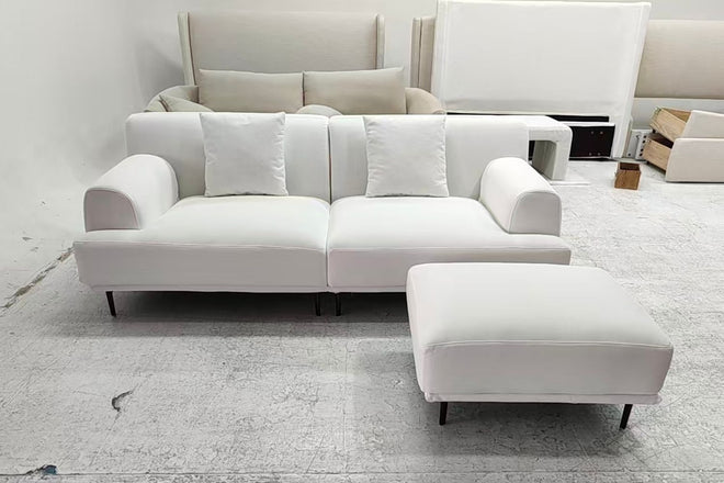 Crystal 220cm White Fabric (Karmi 01) Sofa + Ottoman Amanda | Oct 25