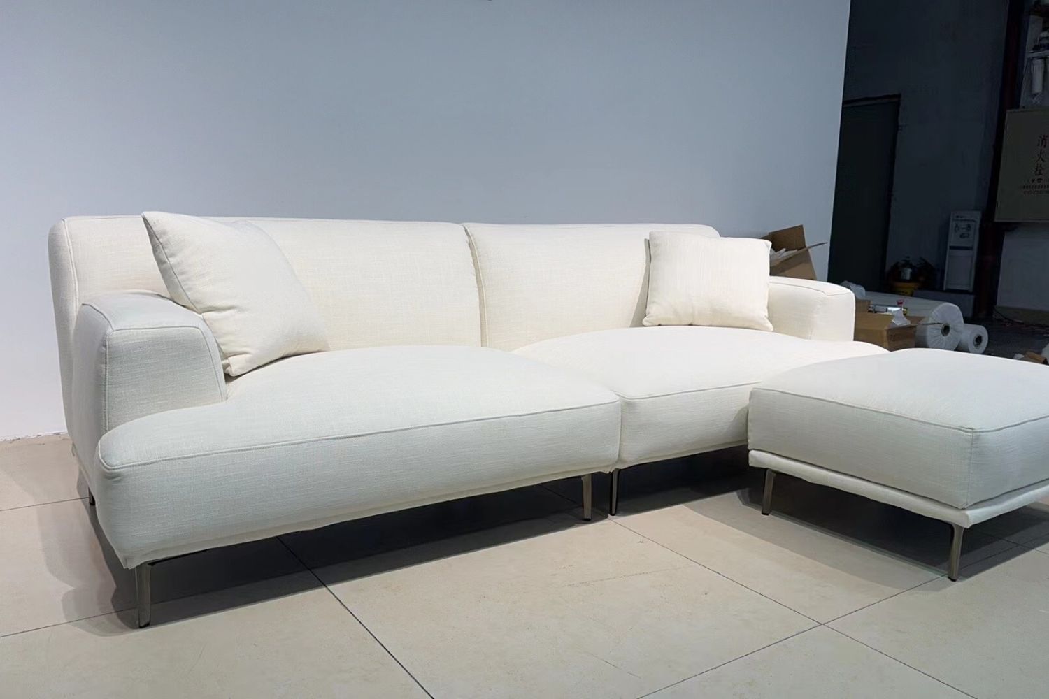 Crystal 240cm White Fabric Sofa + Ottoman Samuel | Feb 24
