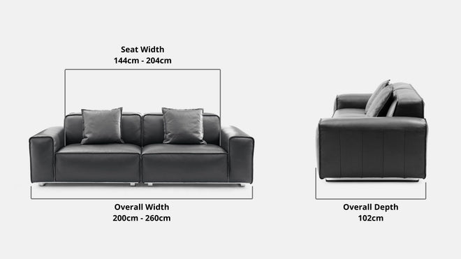 Key features such as armrest thickness, cushion height, seat depth and sofa leg height for Colby Half Leather Sofa