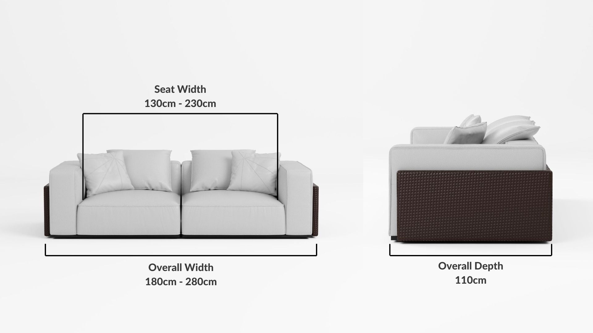 Details the key dimensions in terms of overall width, overall depth and seat width for Carson Half Leather Sofa