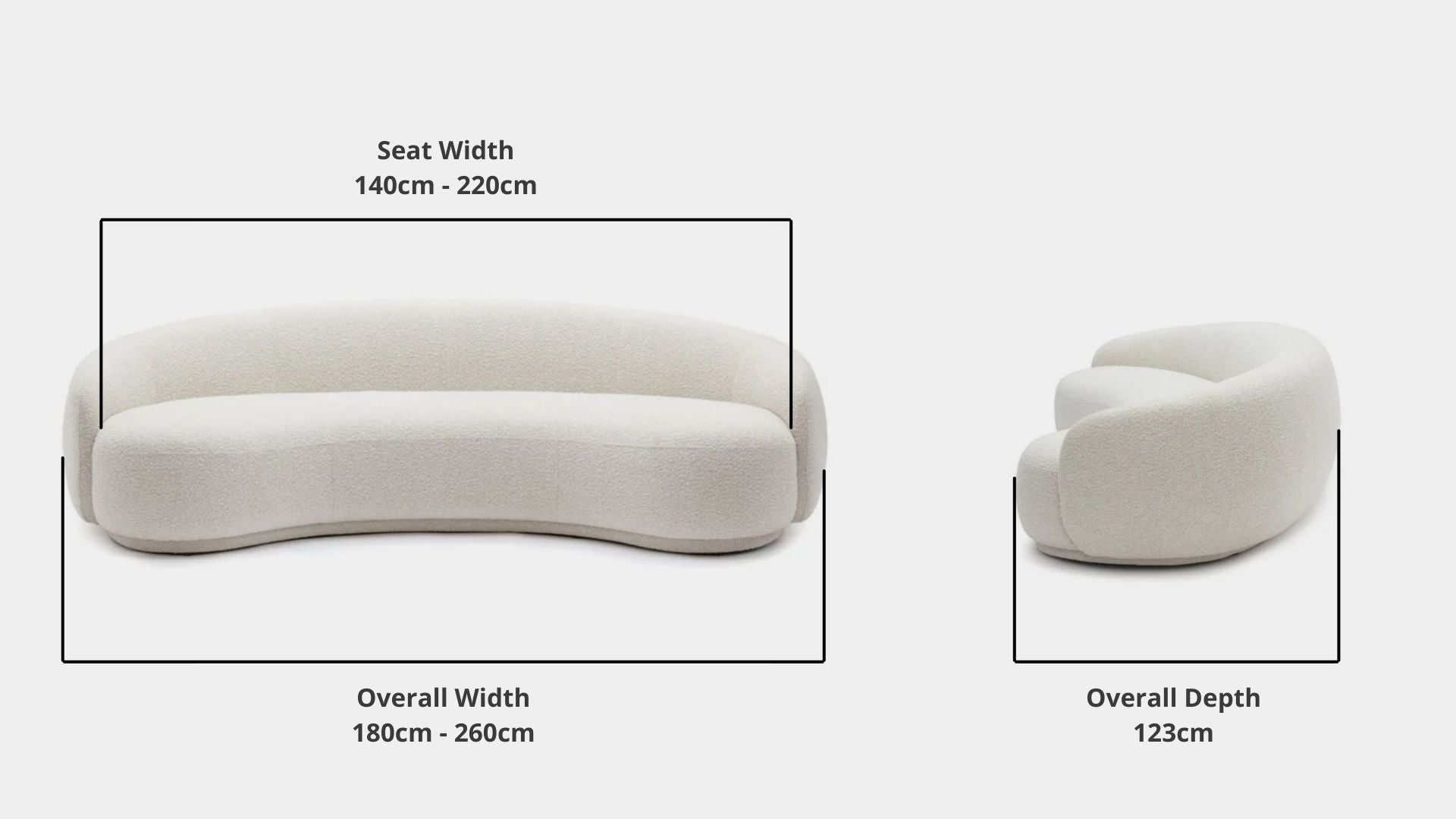 Details the key dimensions in terms of overall width, overall depth and seat width for Cashew Fabric Sofa