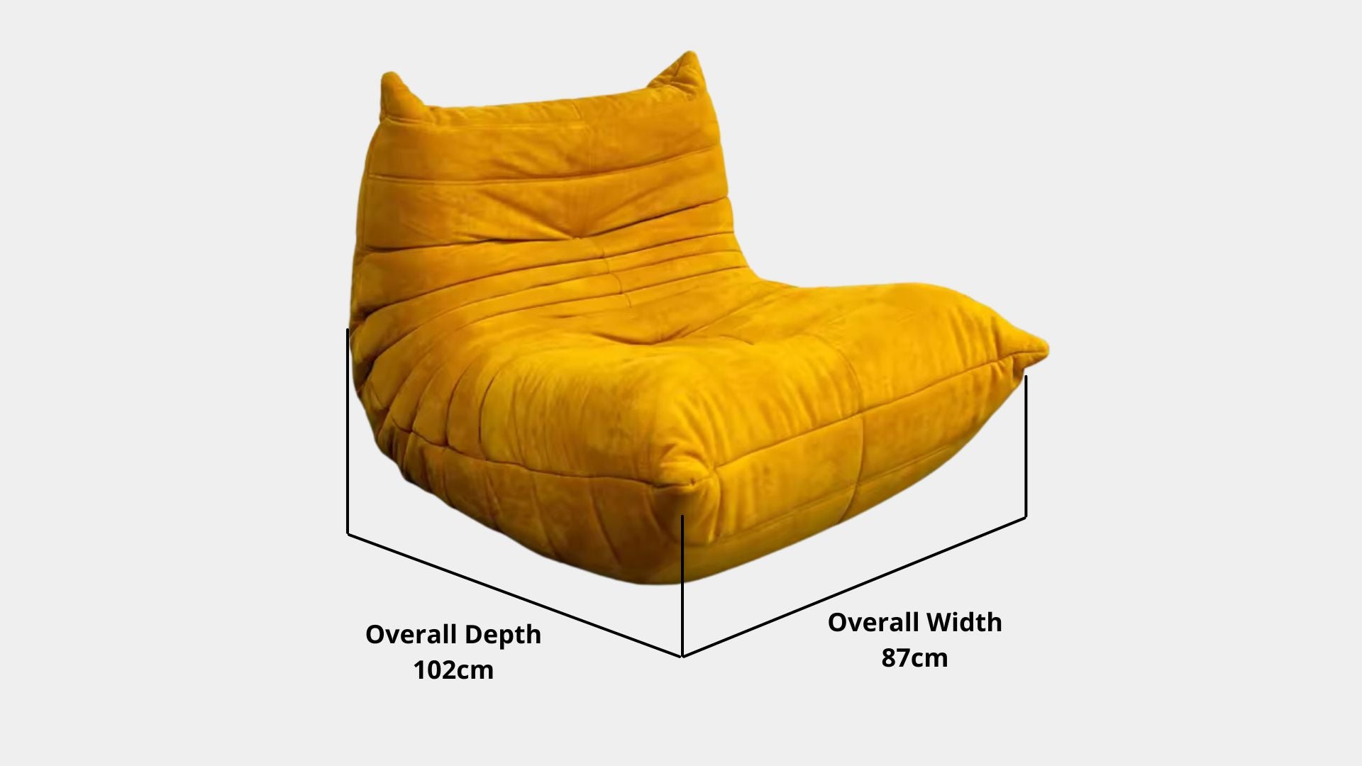 Details the key dimensions in terms of overall width, overall depth and seat width for Caterpillar Fabric Lounge Chair