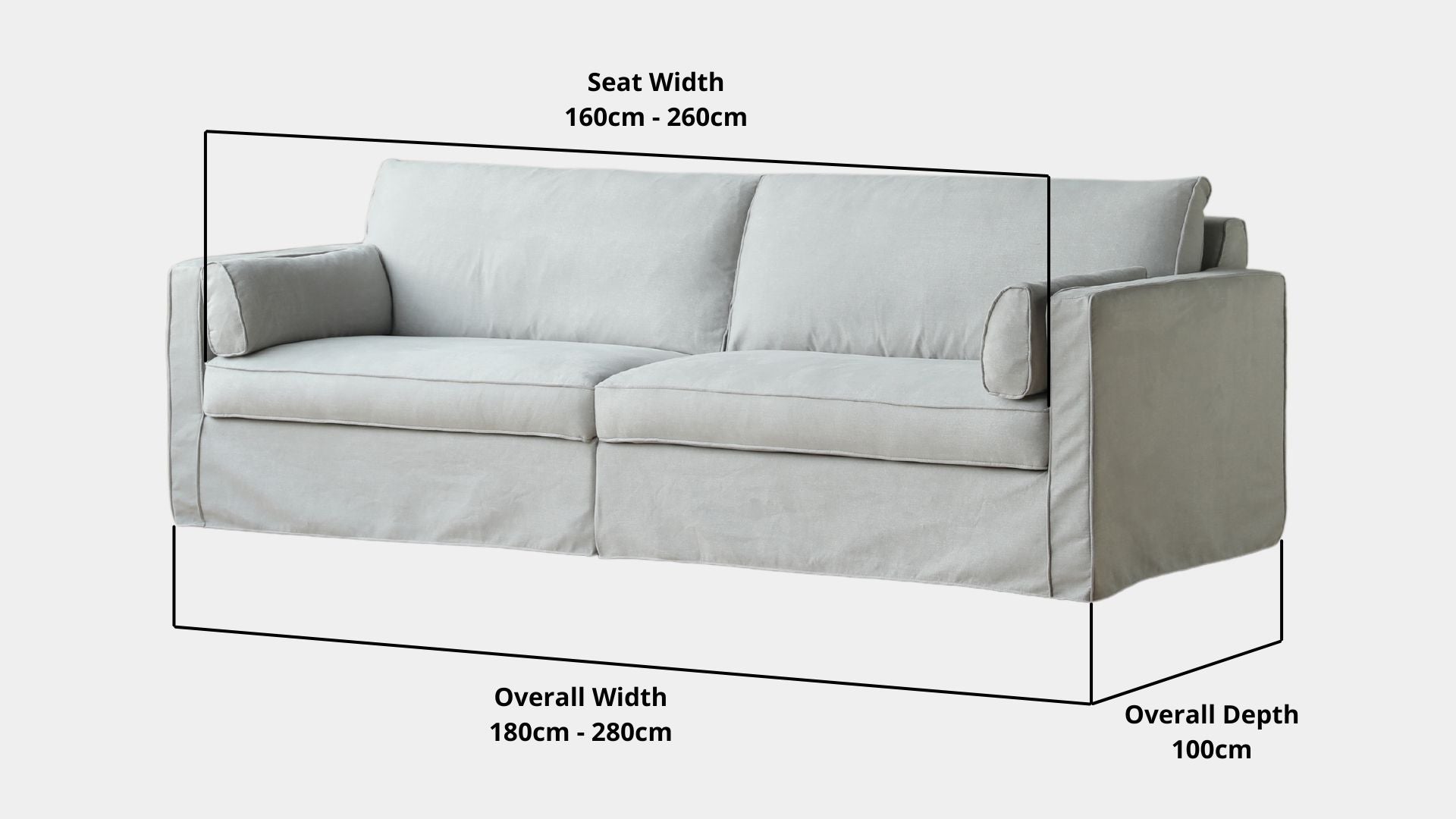 Details the key dimensions in terms of overall width, overall depth and seat width for Celeste Fabric Sofa