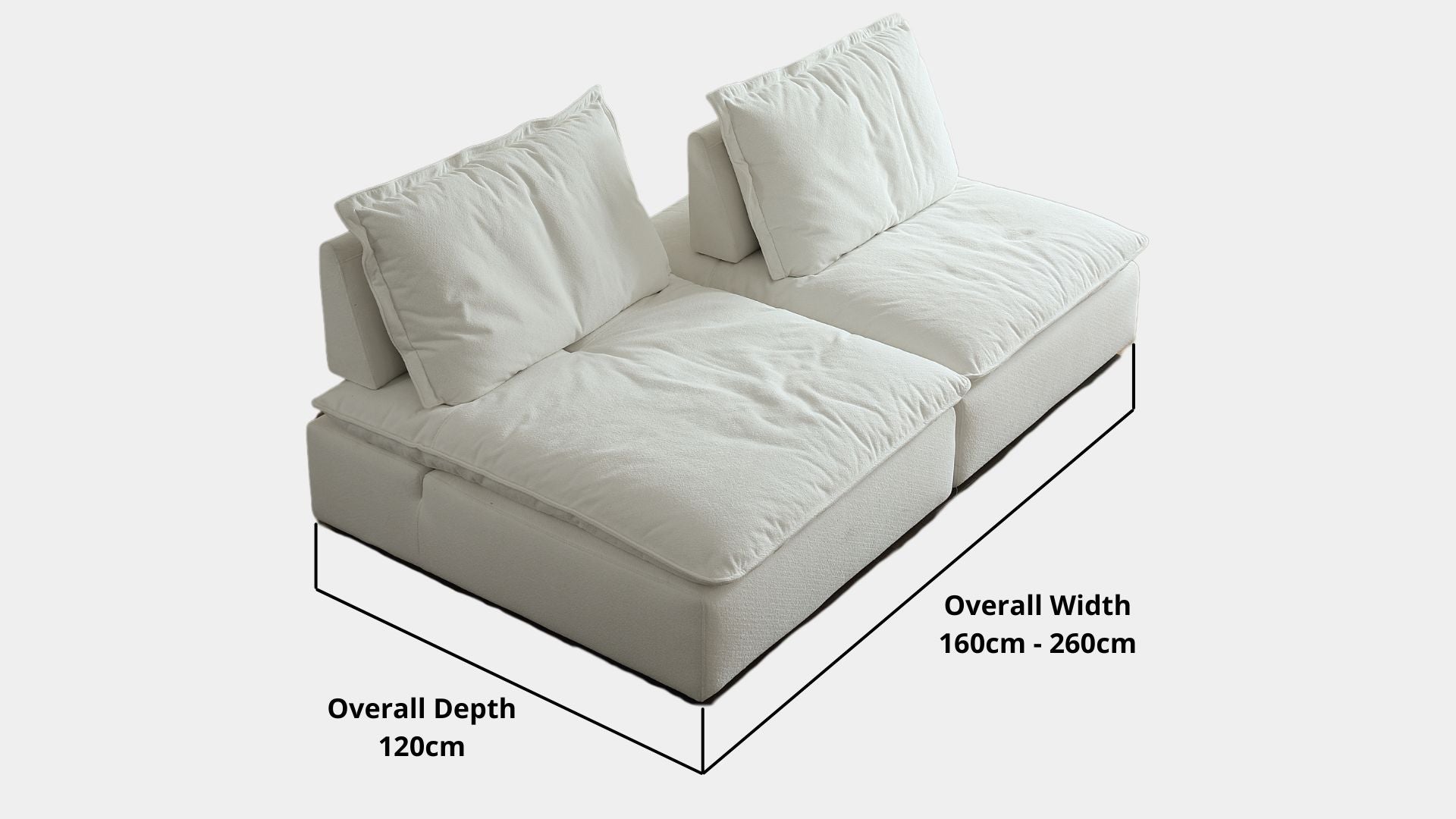 Details the key dimensions in terms of overall width, overall depth and seat width for Chime Fabric Sofa