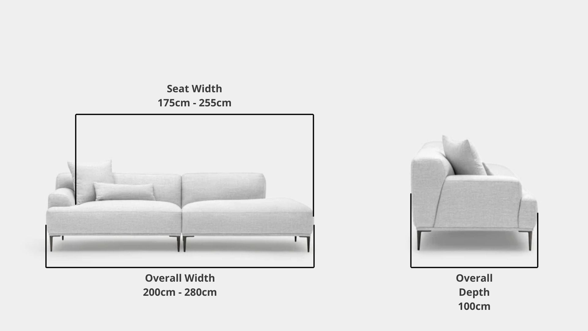 Details the key dimensions in terms of overall width, overall depth and seat width for Crystal Fabric One Arm Sofa