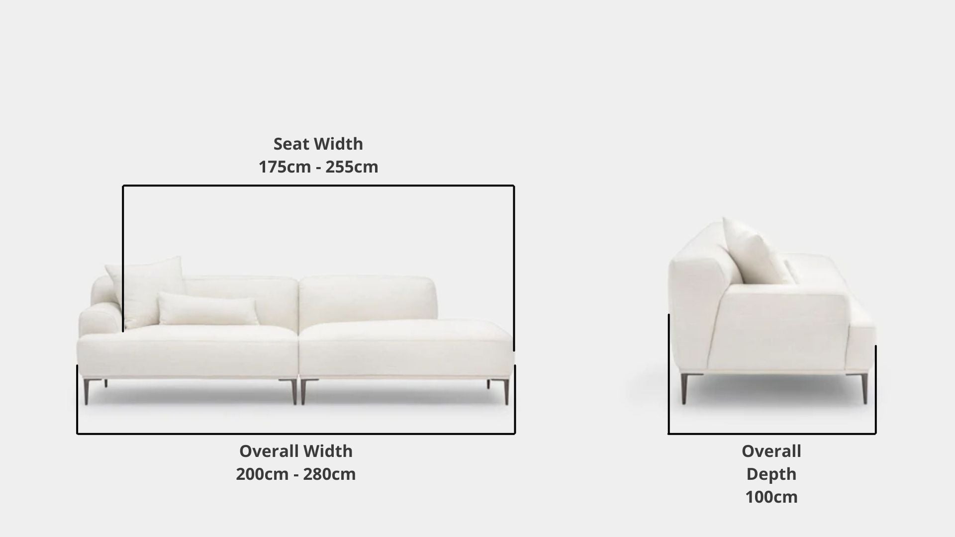 Details the key dimensions in terms of overall width, overall depth and seat width for Crystal Fabric One Arm Sofa