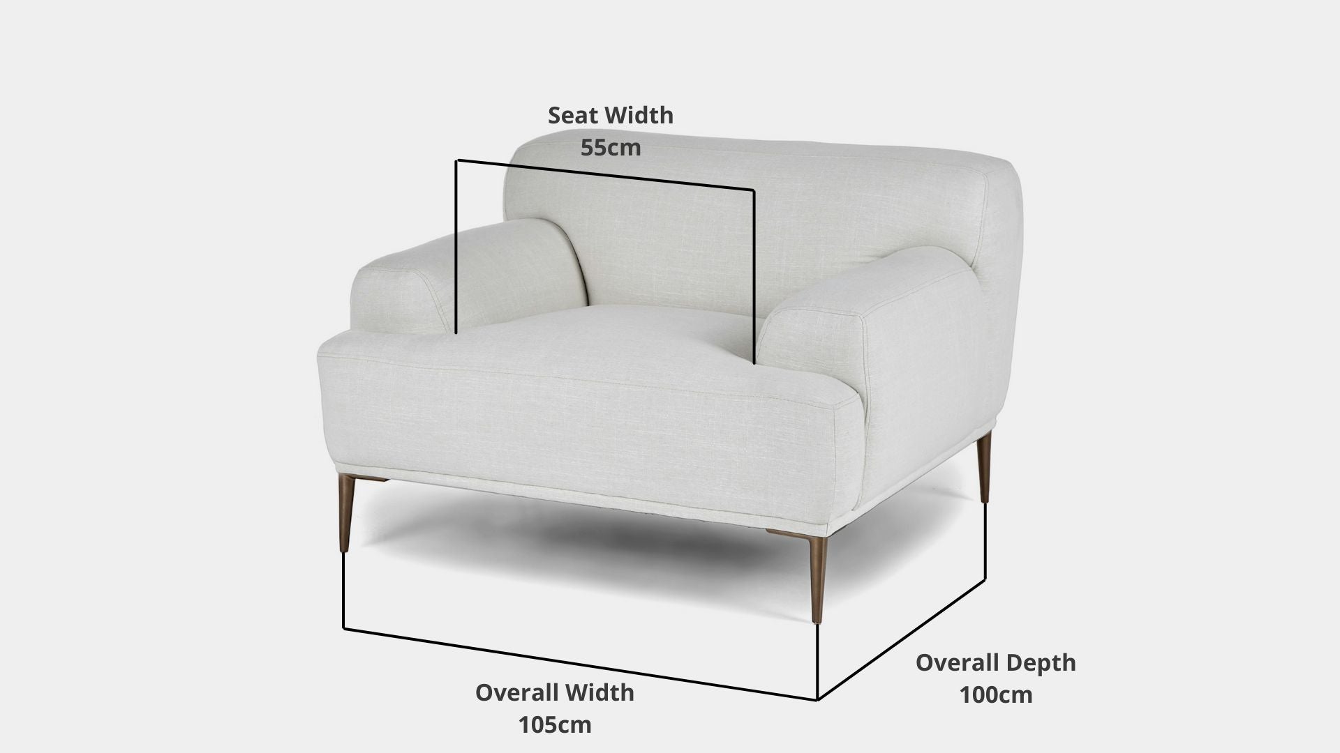 Details the key dimensions in terms of overall width, overall depth and seat width for Crystal Fabric Armchair