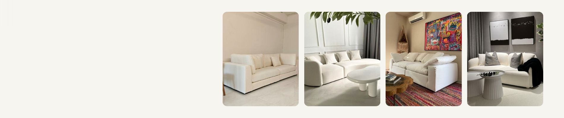 Collage of various sofas in different settings