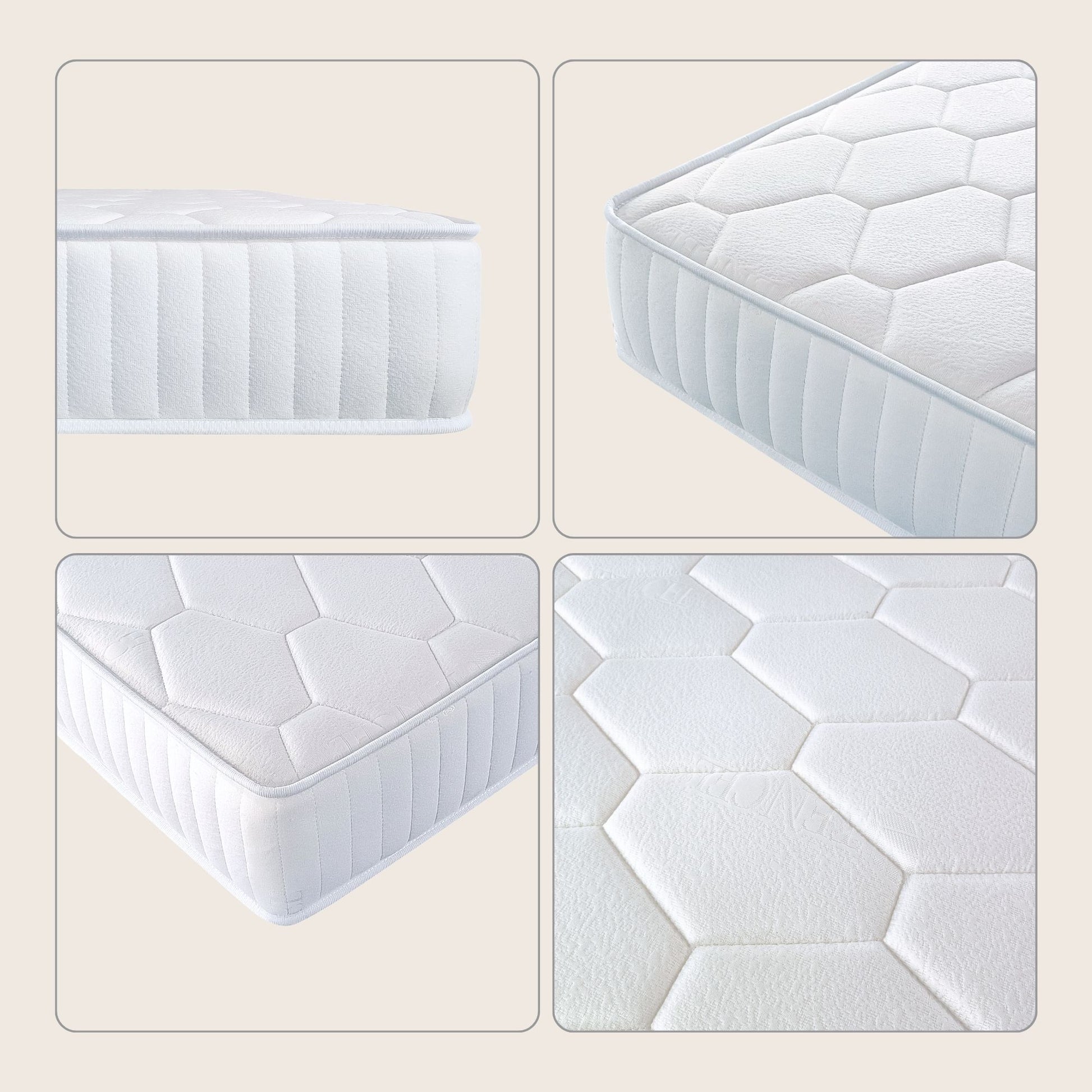 Collage of a mattress from different angles on a light beige background