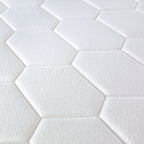 Close-up of white hexagonal tiles arranged in a pattern which is the top cover pattern for Stellar mattress