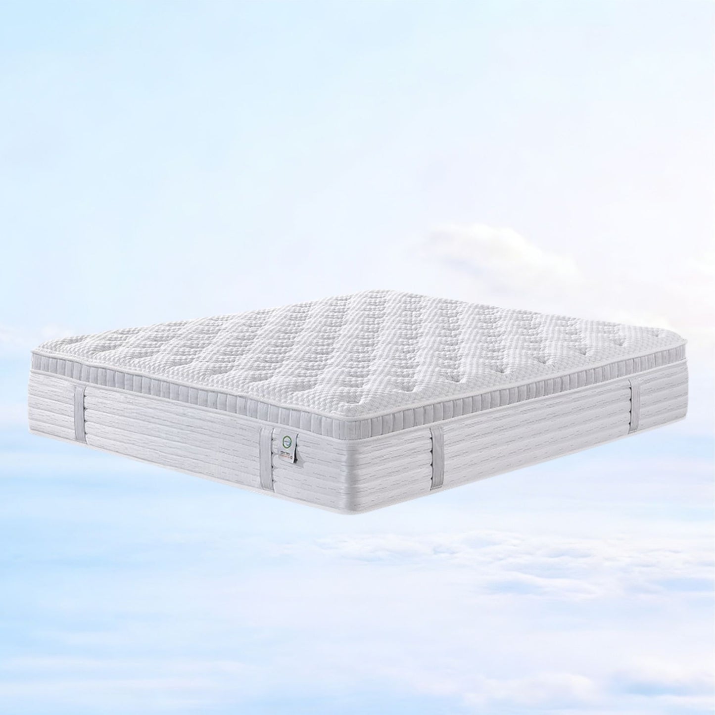White mattress on a light blue gradient background